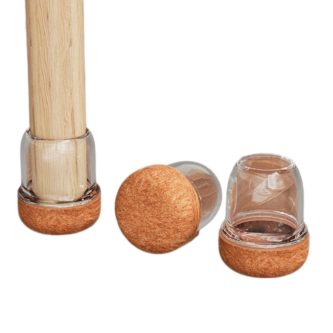 Transparent Silicone Chair Leg Protectors with Felt – Round Legs